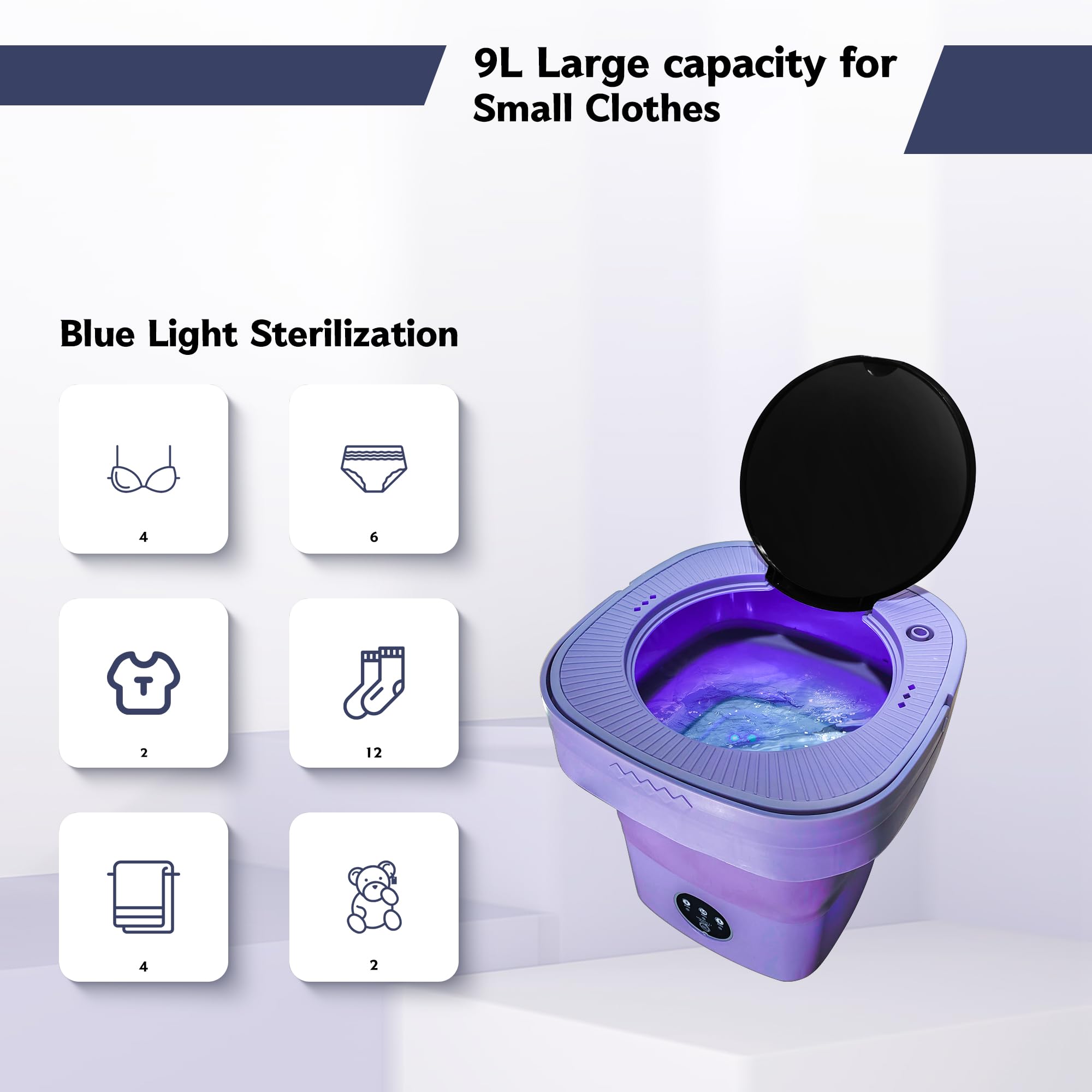 Mini 8L Foldable Portable Washer for Underwear, Baby, Travel