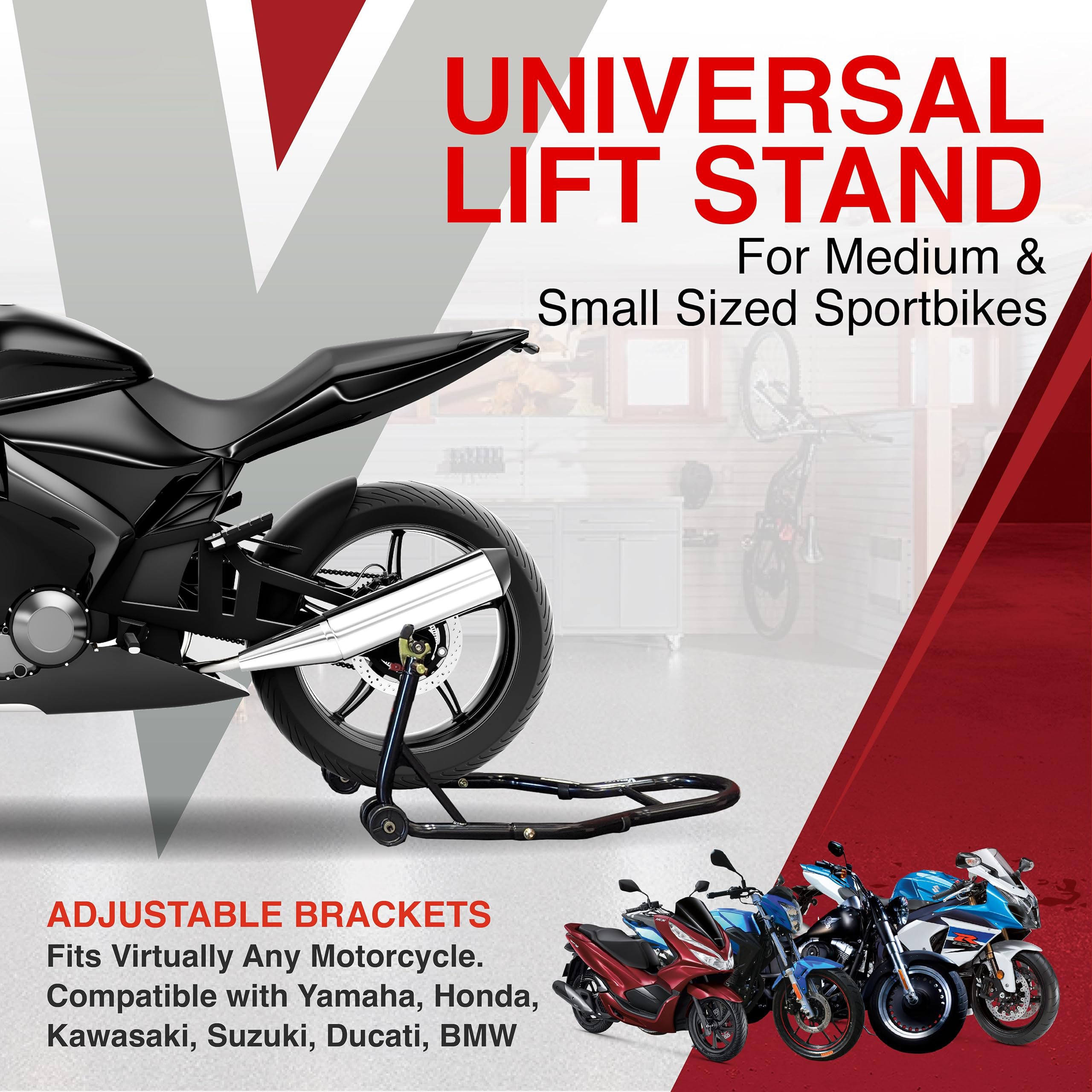 Heavy-Duty Motorcycle Rear Paddock Stand with Casters