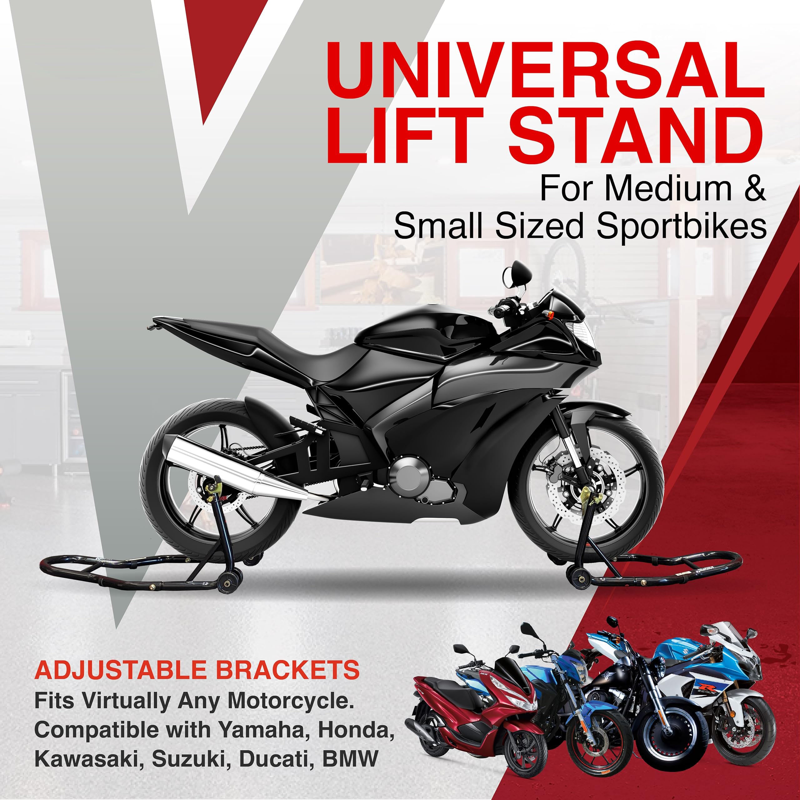 Heavy-Duty Adjustable Motorcycle Paddock Stand Set