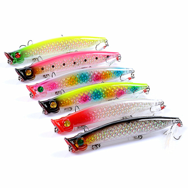 6x 11.7cm Multi-Color Fishing Poppers with Treble Hooks