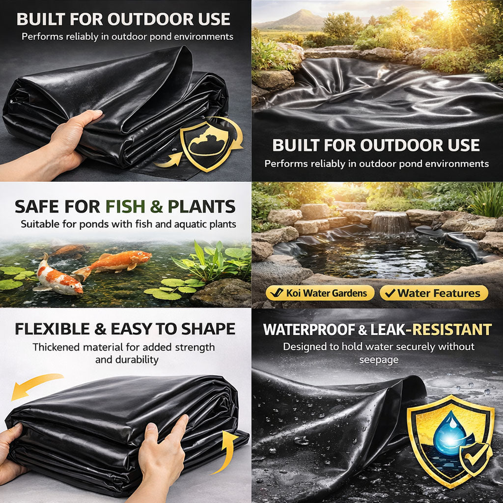 Heavy Duty 0.5mm HDPE Pond Liner Waterproof Sheet 4.5m x 3m for Garden & Fish Ponds