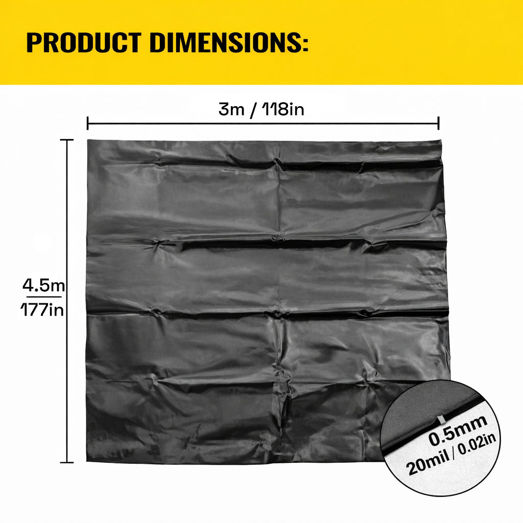 Heavy Duty 0.5mm HDPE Pond Liner Waterproof Sheet 4.5m x 3m for Garden & Fish Ponds