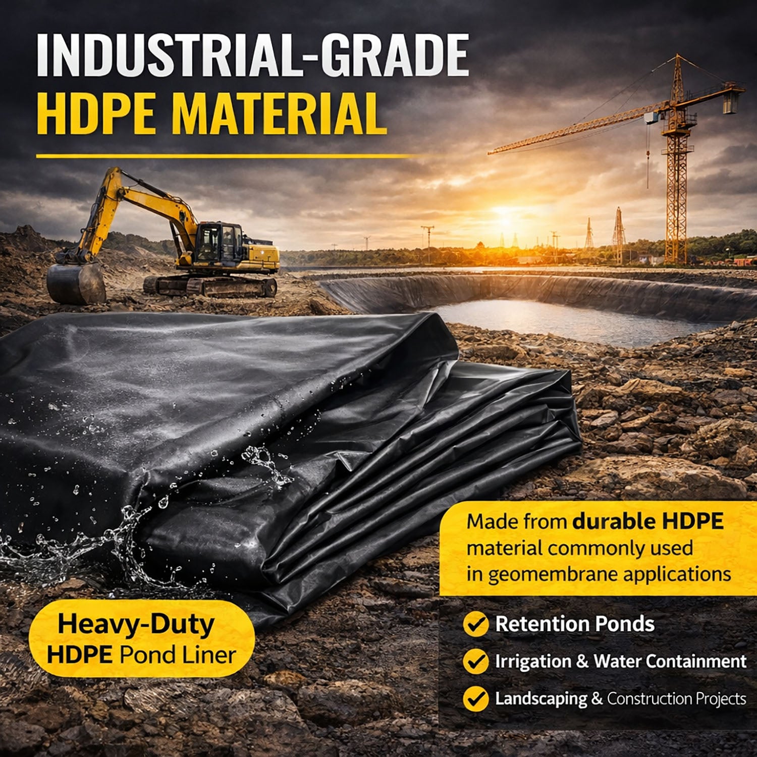 Heavy Duty 0.5mm HDPE Pond Liner Waterproof Sheet 4.5m x 3m for Garden & Fish Ponds