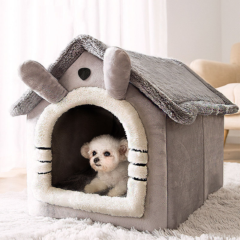 Spacious Washable Dog House Bed with Removable Cushion