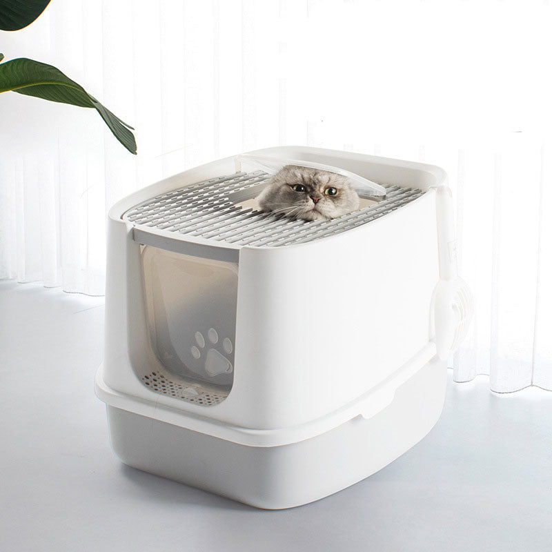 Large Enclosed Splash-Proof Cat Litter Box with Lid & Scoop