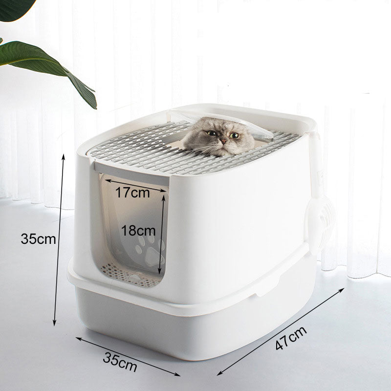 Large Enclosed Splash-Proof Cat Litter Box with Lid & Scoop