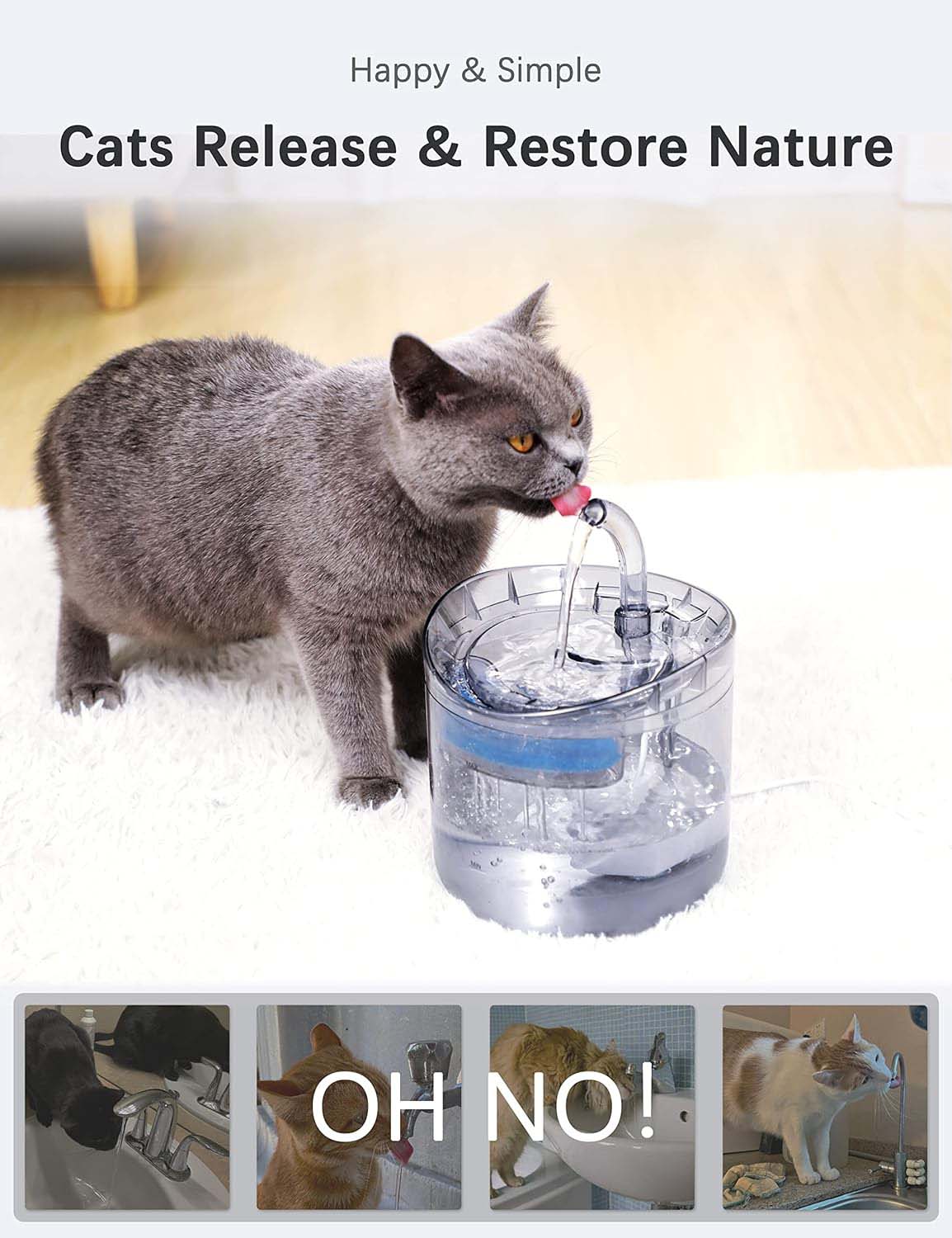 Automatic Cat Dog Water Fountain 1.8L with Sensor