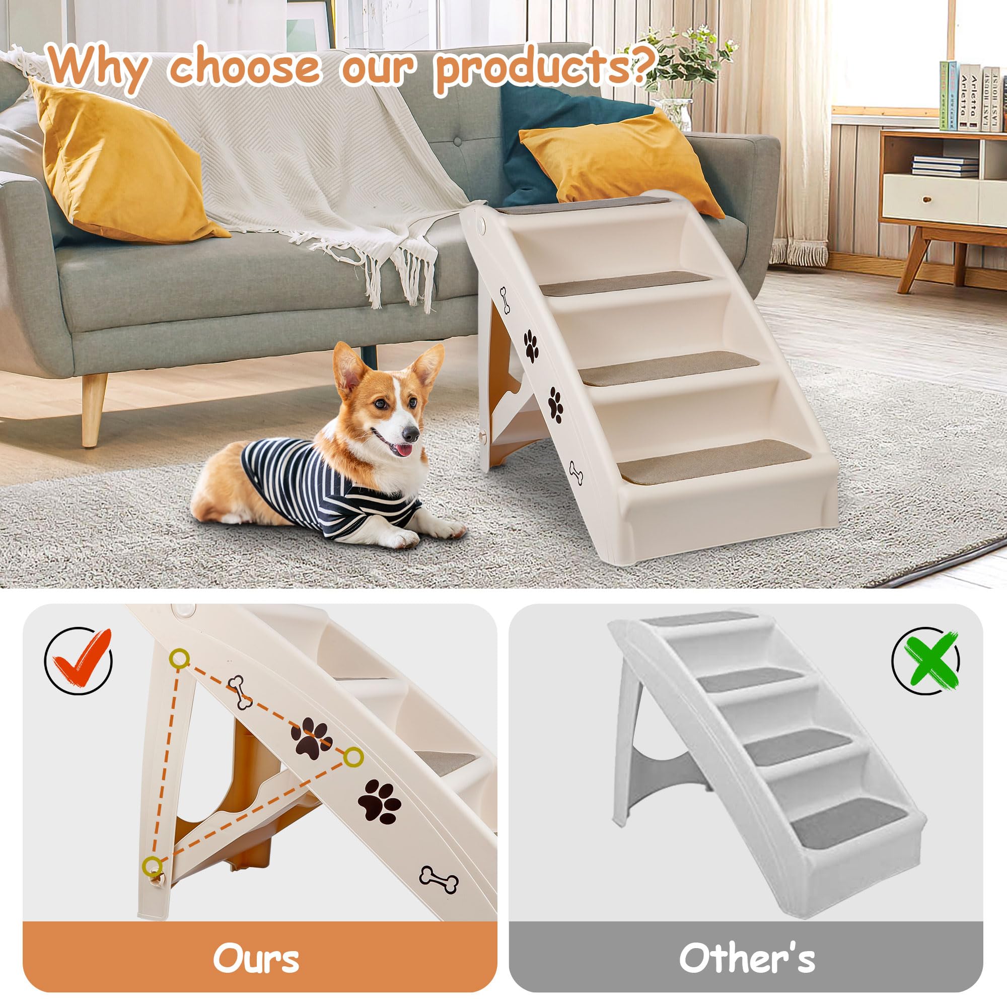 Foldable Non-Slip Pet Stairs for Small Dogs, 4-Step Ramp