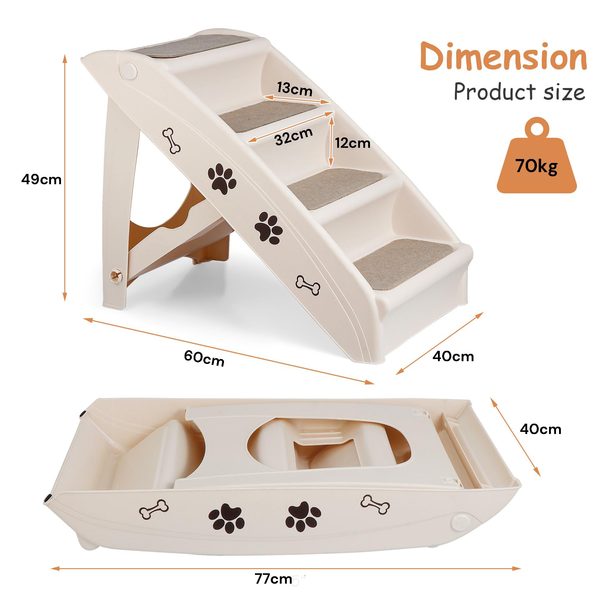 Foldable Non-Slip Pet Stairs for Small Dogs, 4-Step Ramp