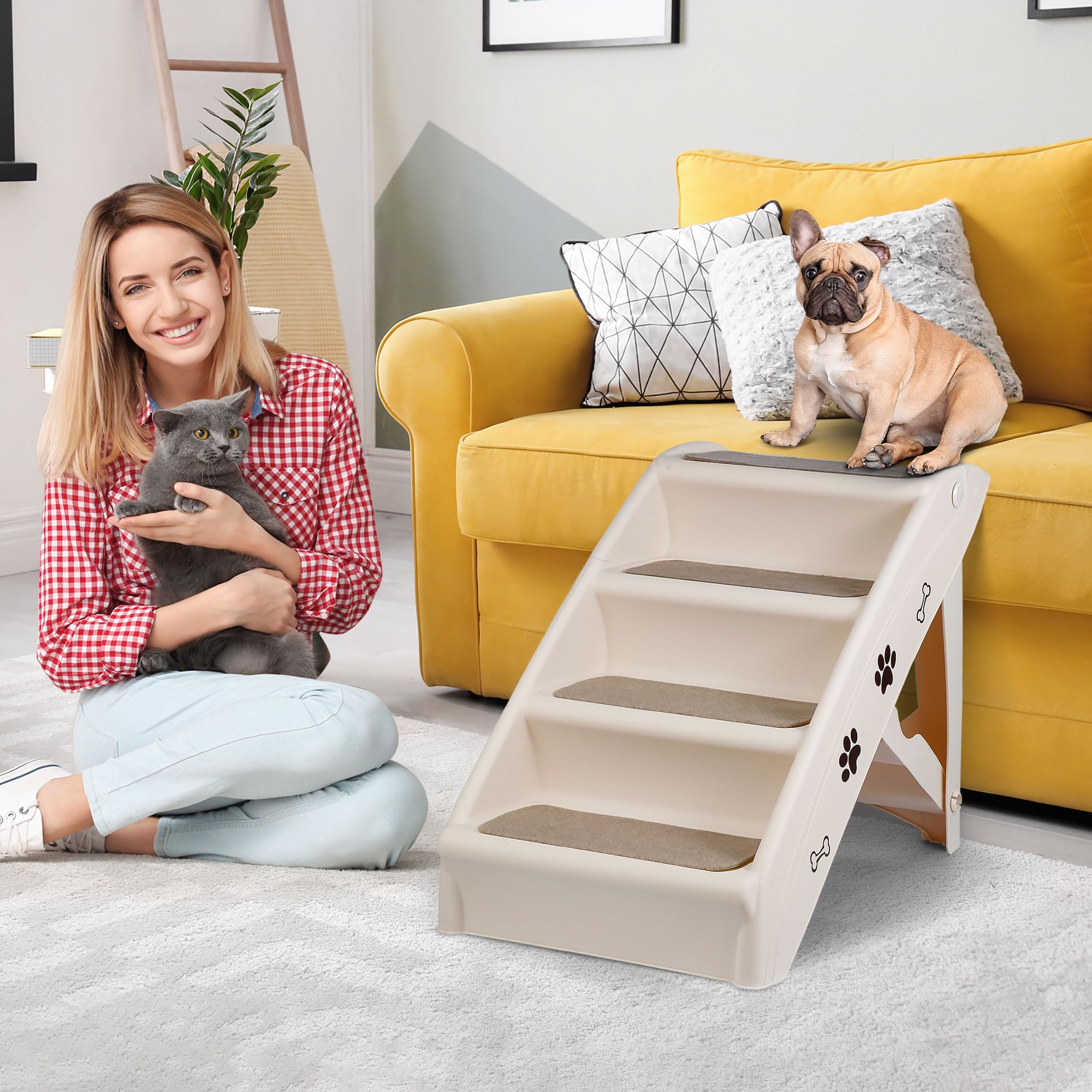 Foldable Non-Slip Pet Stairs for Small Dogs, 4-Step Ramp