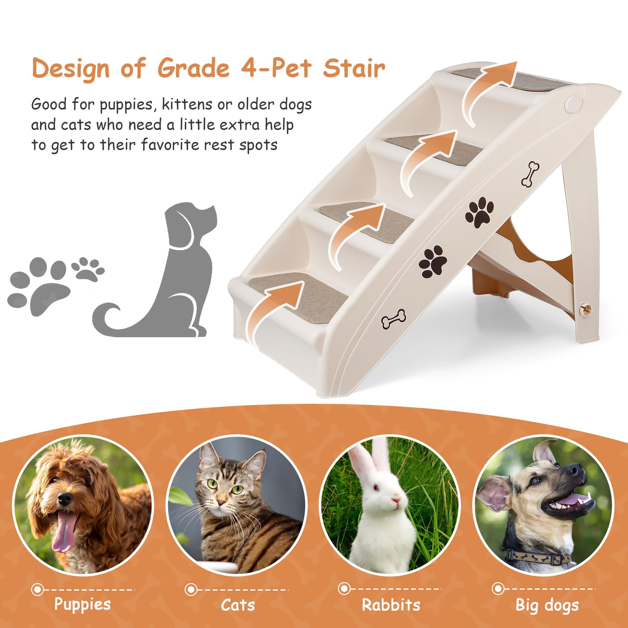 Foldable Non-Slip Pet Stairs for Small Dogs, 4-Step Ramp