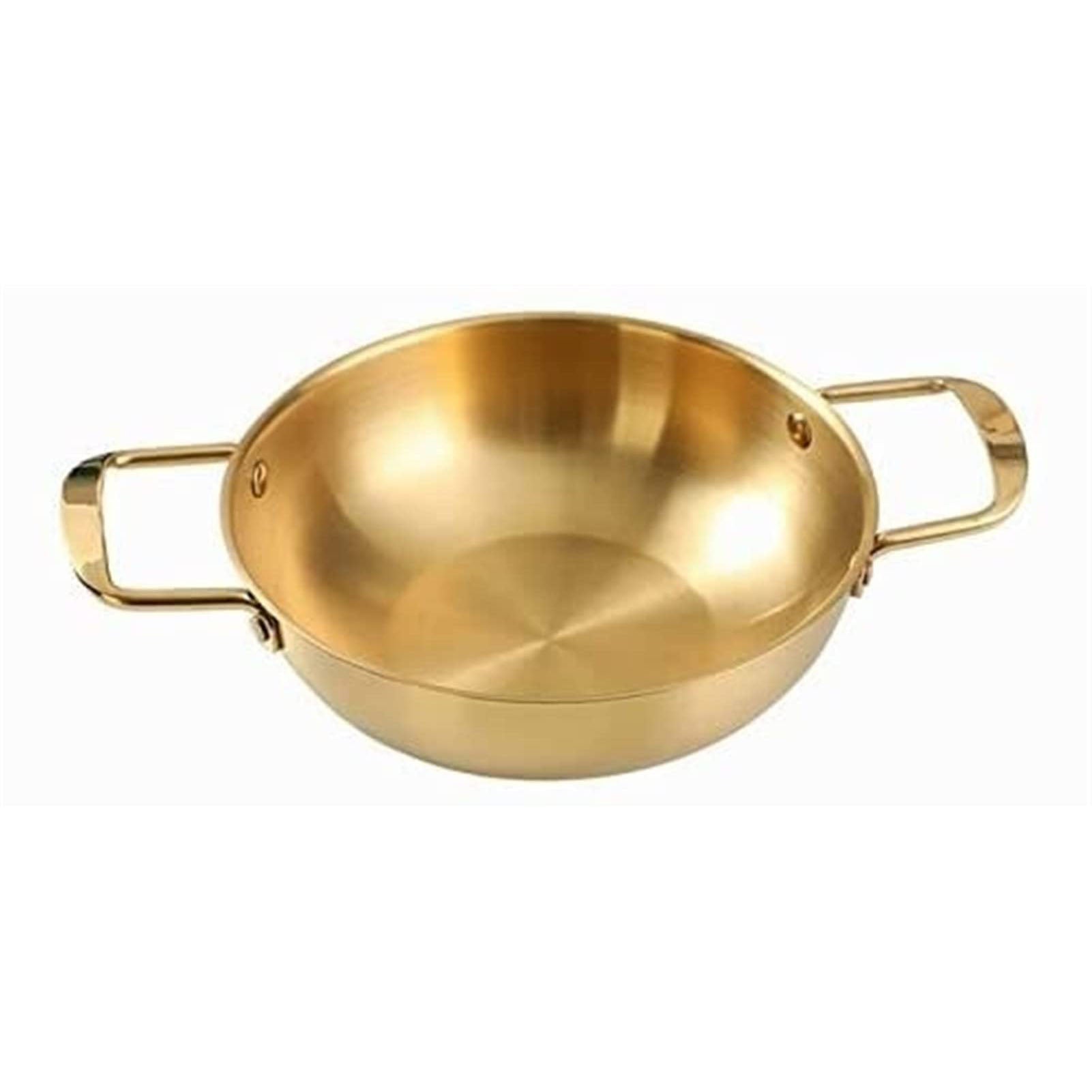 26cm Gold Seafood Paella Pan, Riveted Handles, Stainless Steel