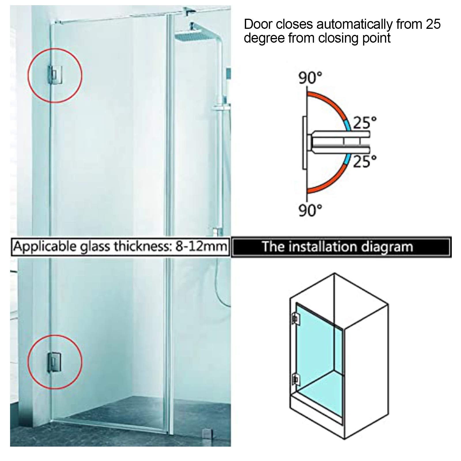 304 Steel Shower Door Hinge, Self-Closing, Rust-Resistant