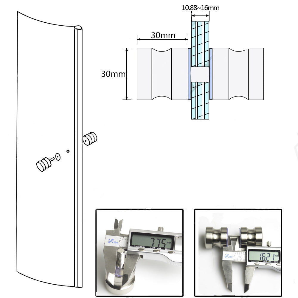 Brushed Nickel Round Shower Glass Door Knob SUS304 Stainless Steel