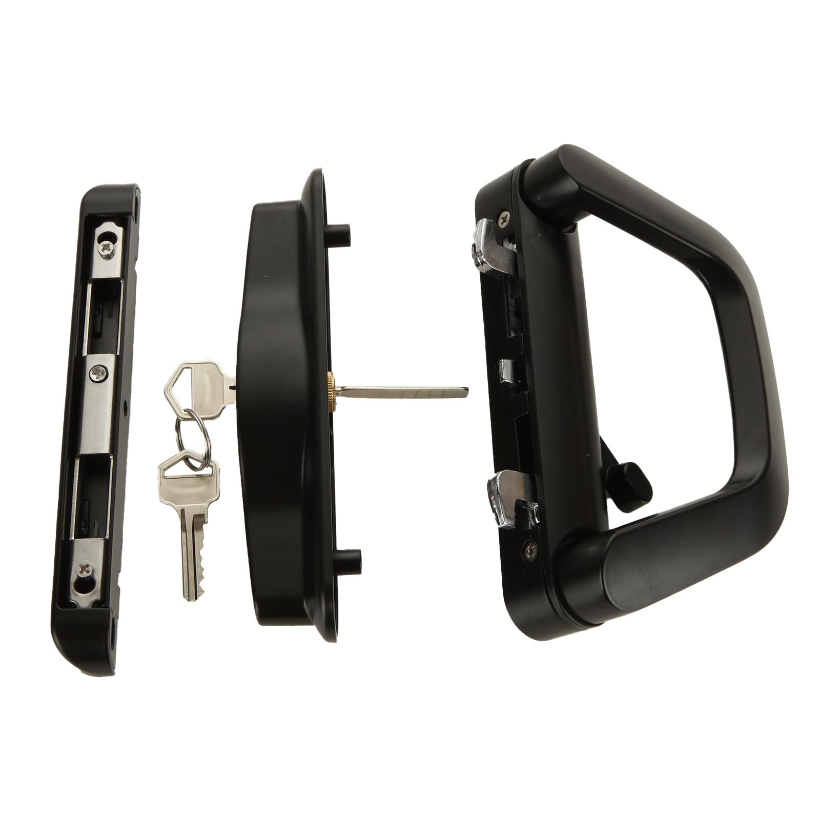 Reversible Black Sliding Patio Door Handle Set with Keyed Lock