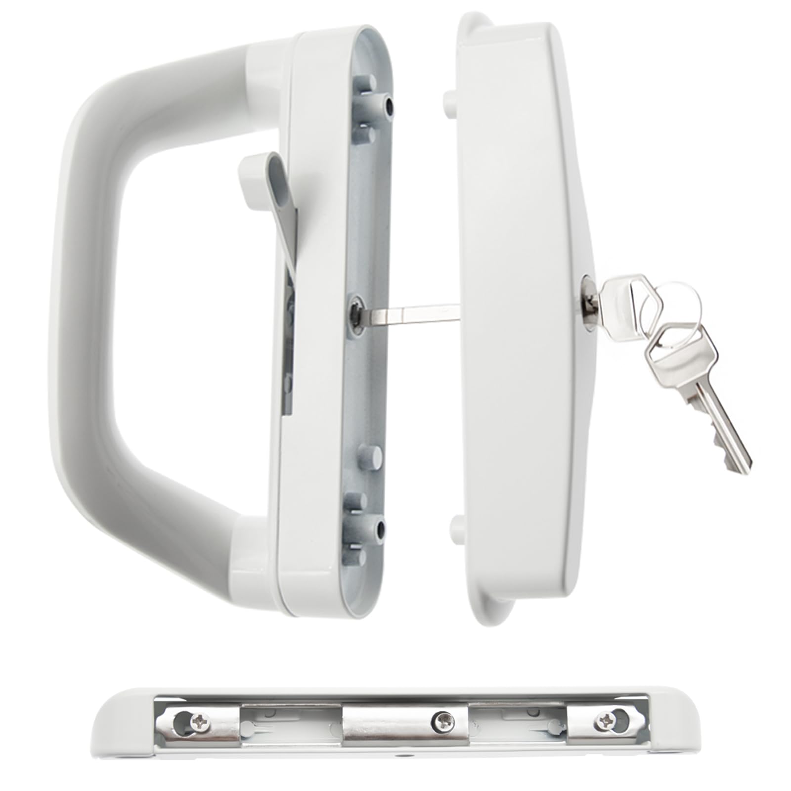 Keyed Zinc Alloy Sliding Patio Door Handle Set, White