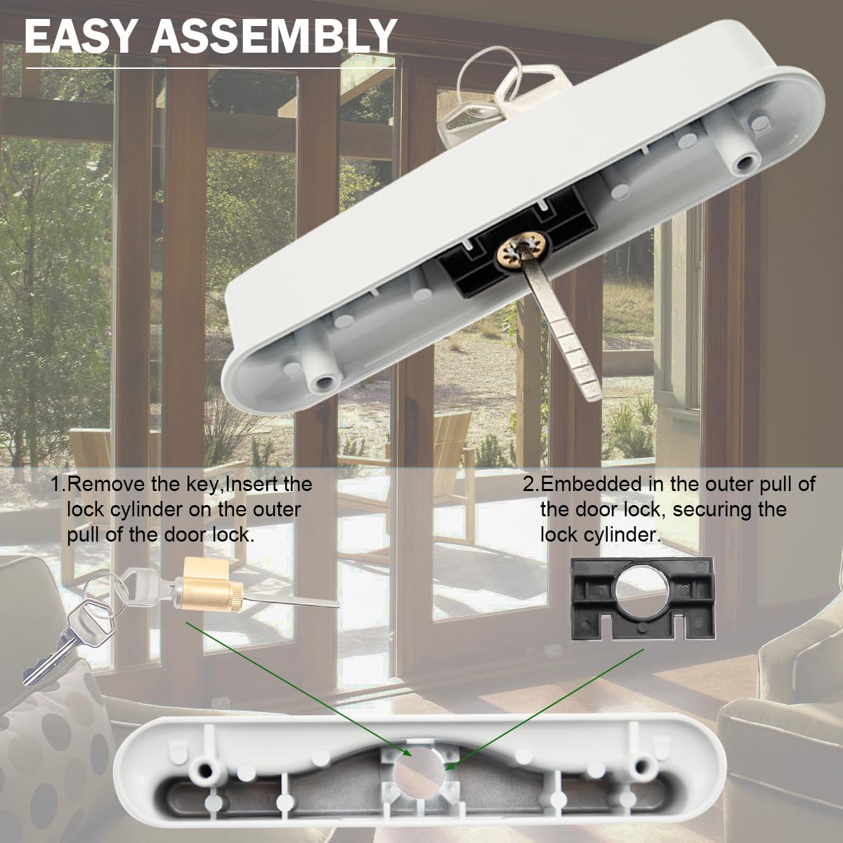 Keyed Zinc Alloy Sliding Patio Door Handle Set, White