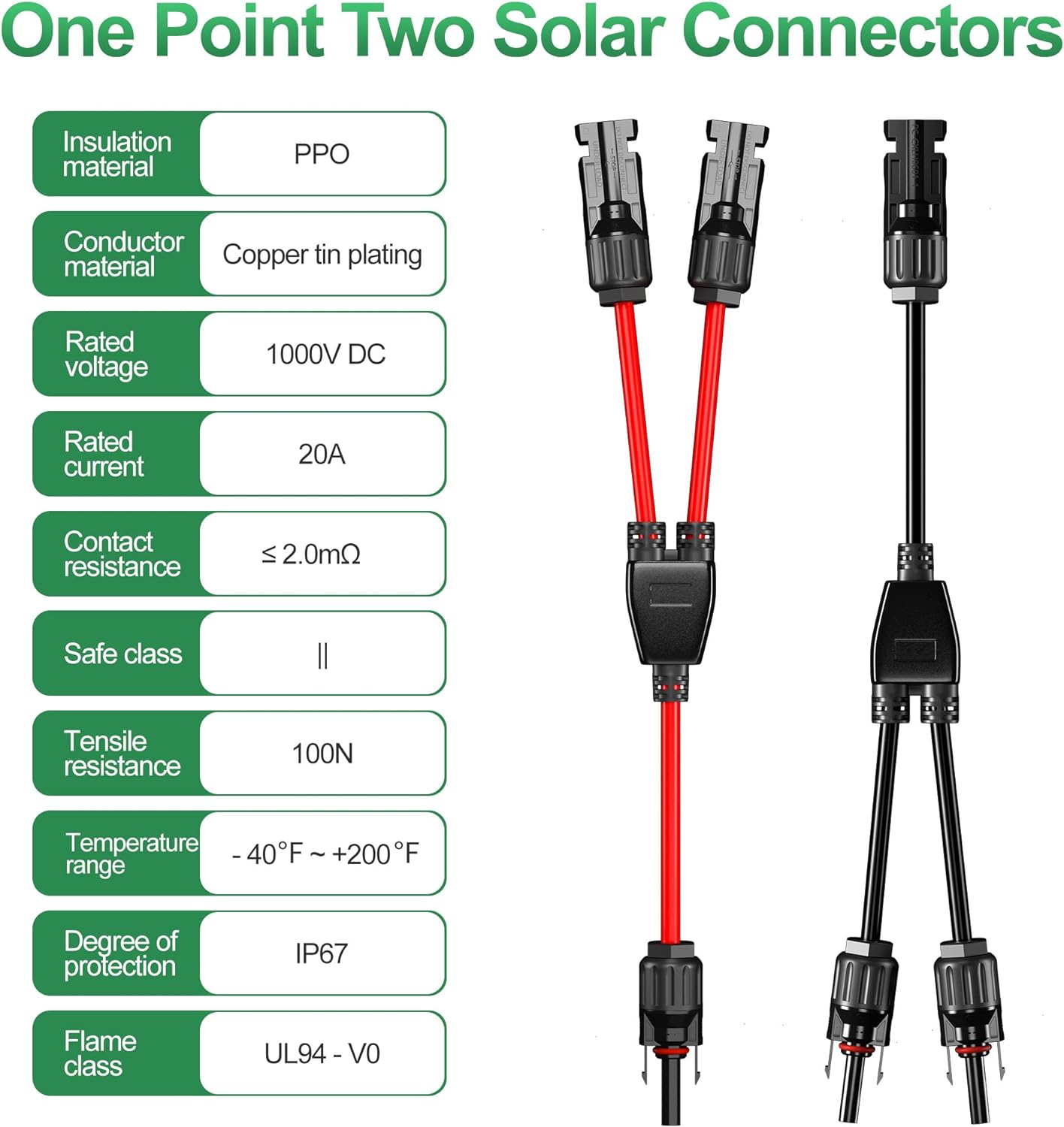 Waterproof Y Branch Solar Connector Adapter XLPE, 1 Pair