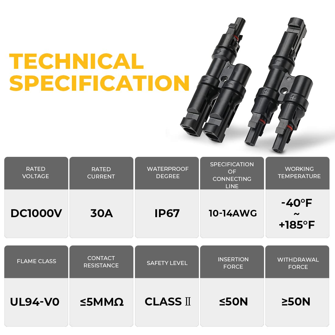 Waterproof Solar Y Branch Connectors, PPO Material, IP67