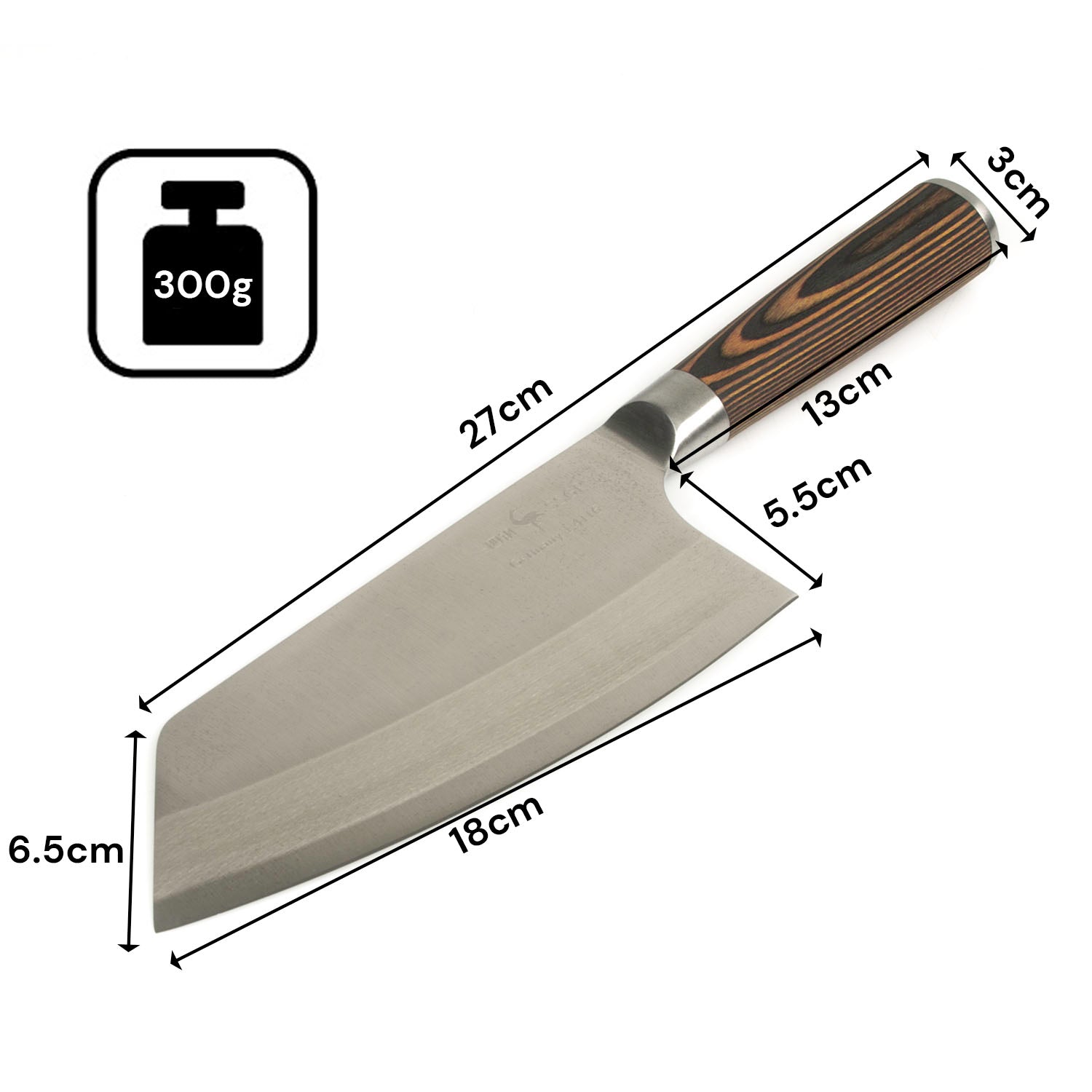 27cm High Carbon German Steel Cleaver Knife Pakkawood Handle