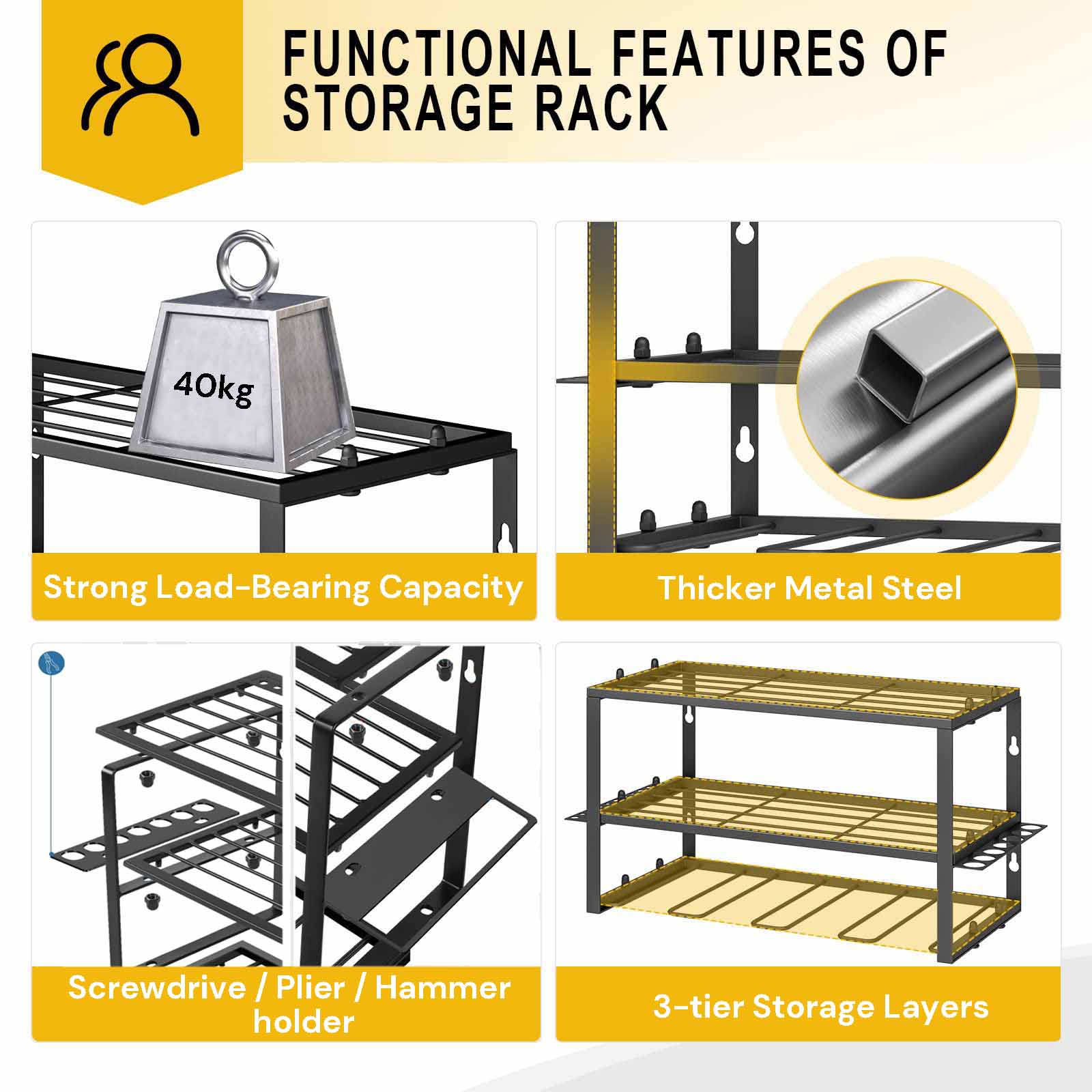 4-Tier Garage Tool Storage Organizer Rack 40cm Power Tool Shelf