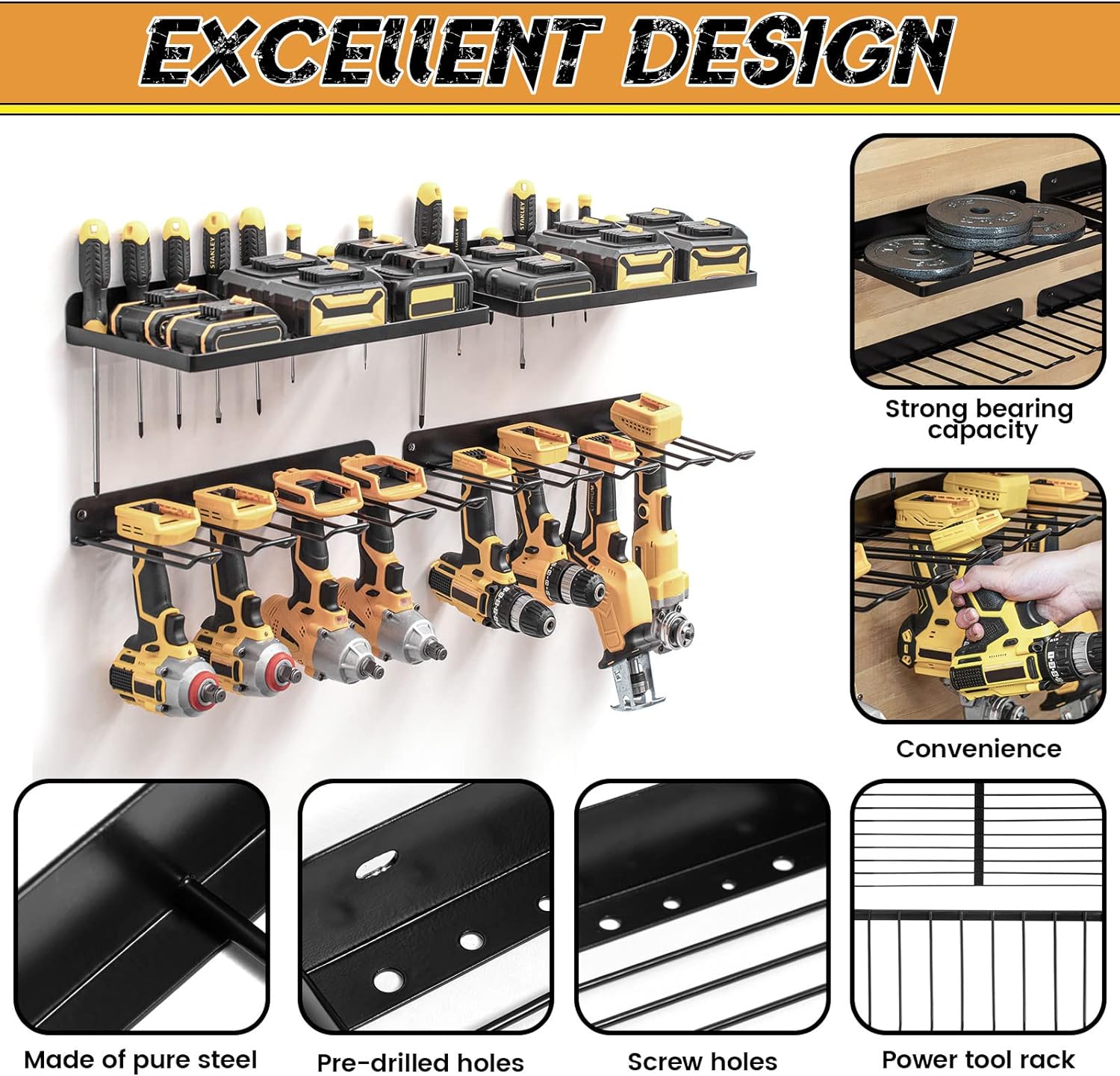 Durable Metal Power Tool Organizer Drill Holder Set