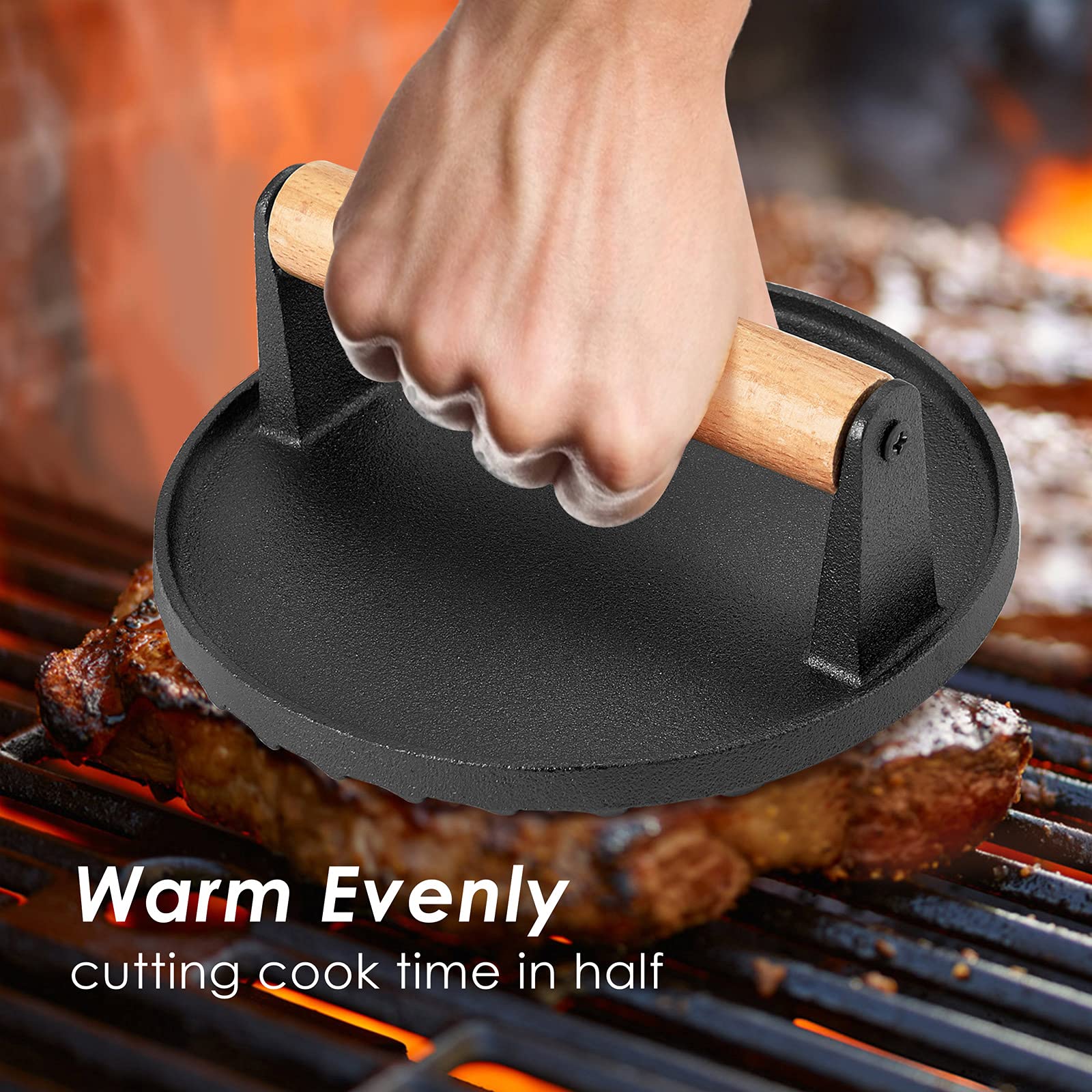 Heavy Duty Pre-Seasoned Cast Iron Grill Press Set