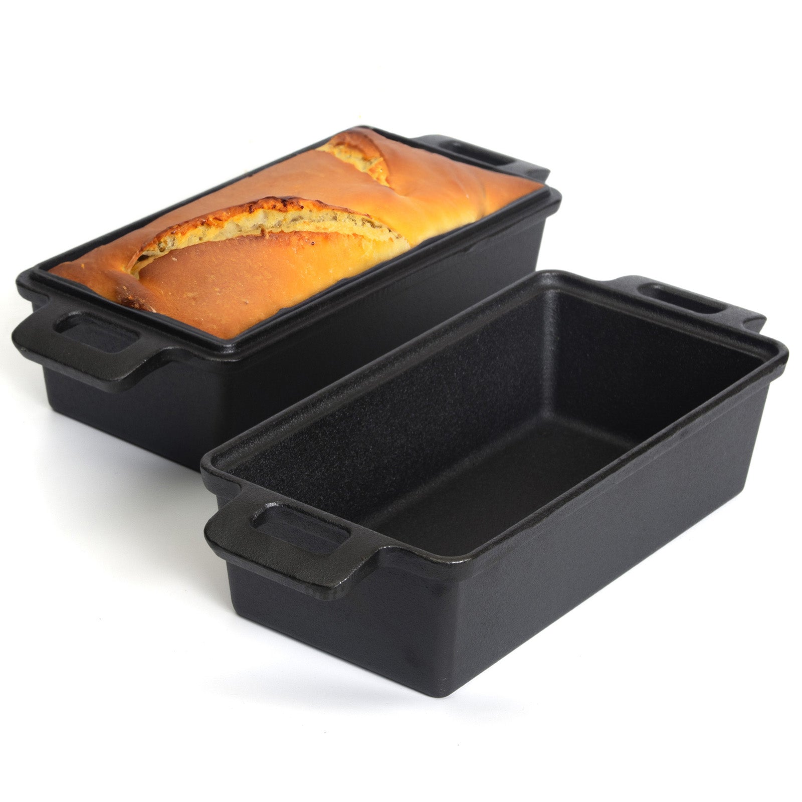 2-in-1 Cast Iron Bread Loaf Pan Tin with Lid Dual Use Baking Dish with Ergonomic Handles, Pre-Seasoned for Oven Cooking