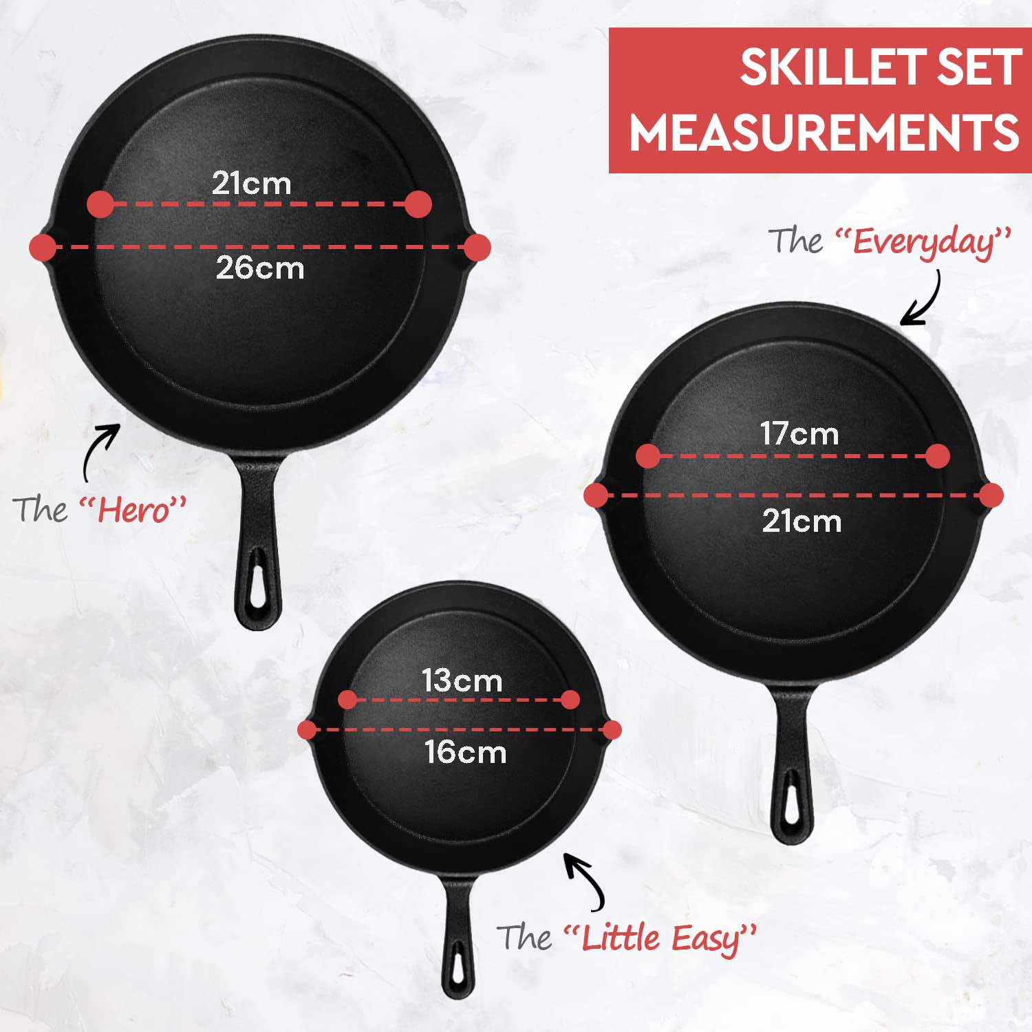 Heavy Duty Cast Iron Skillet Set, 3-Piece, Pre-Seasoned