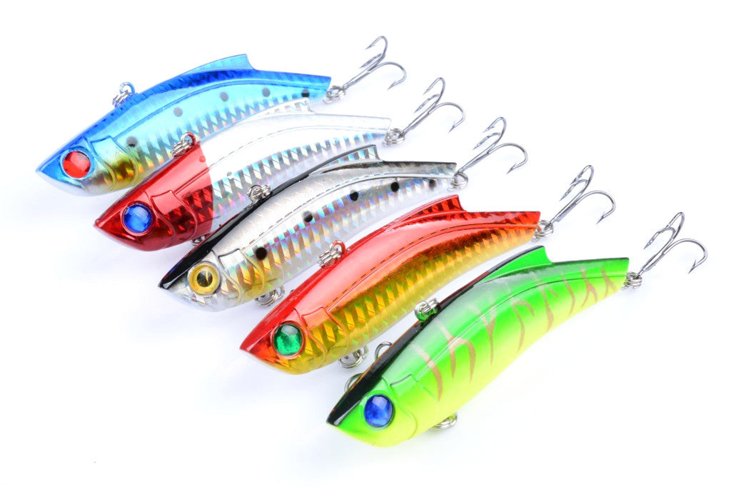 5x 9cm Vib Fishing Lures with 3D Eyes & Sharp Hooks