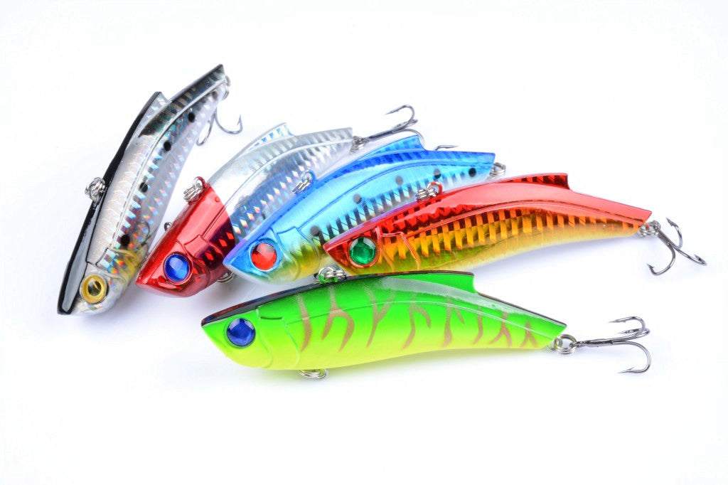 5x 9cm Vib Fishing Lures with 3D Eyes & Sharp Hooks