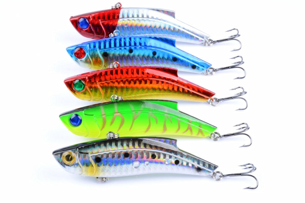 5x 9cm Vib Fishing Lures with 3D Eyes & Sharp Hooks