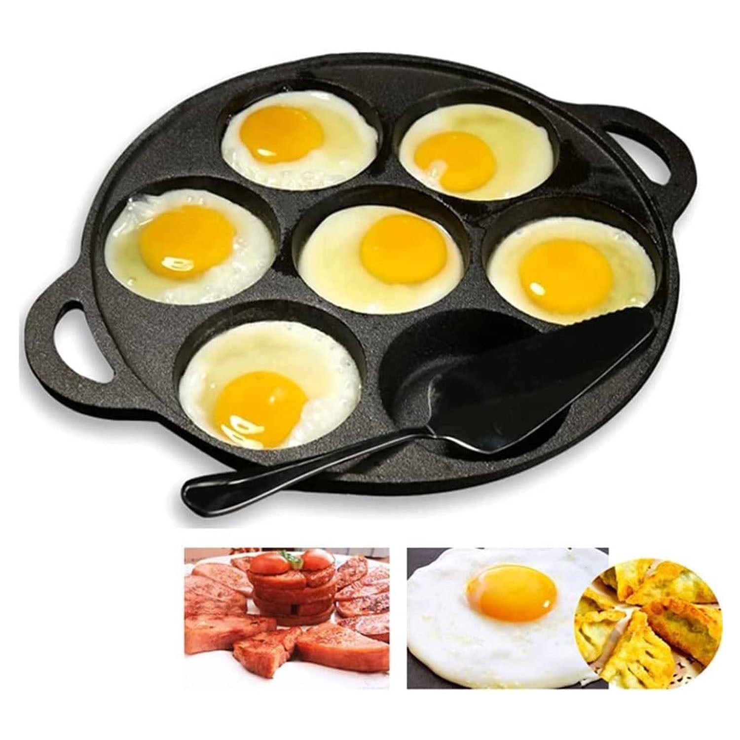 7 Cup Cast Iron Egg Fry Pan w/ 4 Compartments, 100% Cast Iron