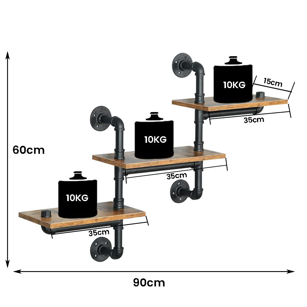 Sturdy 3-Tier Industrial Pipe Shelving Wall Mounted Retro Rustic Shelf