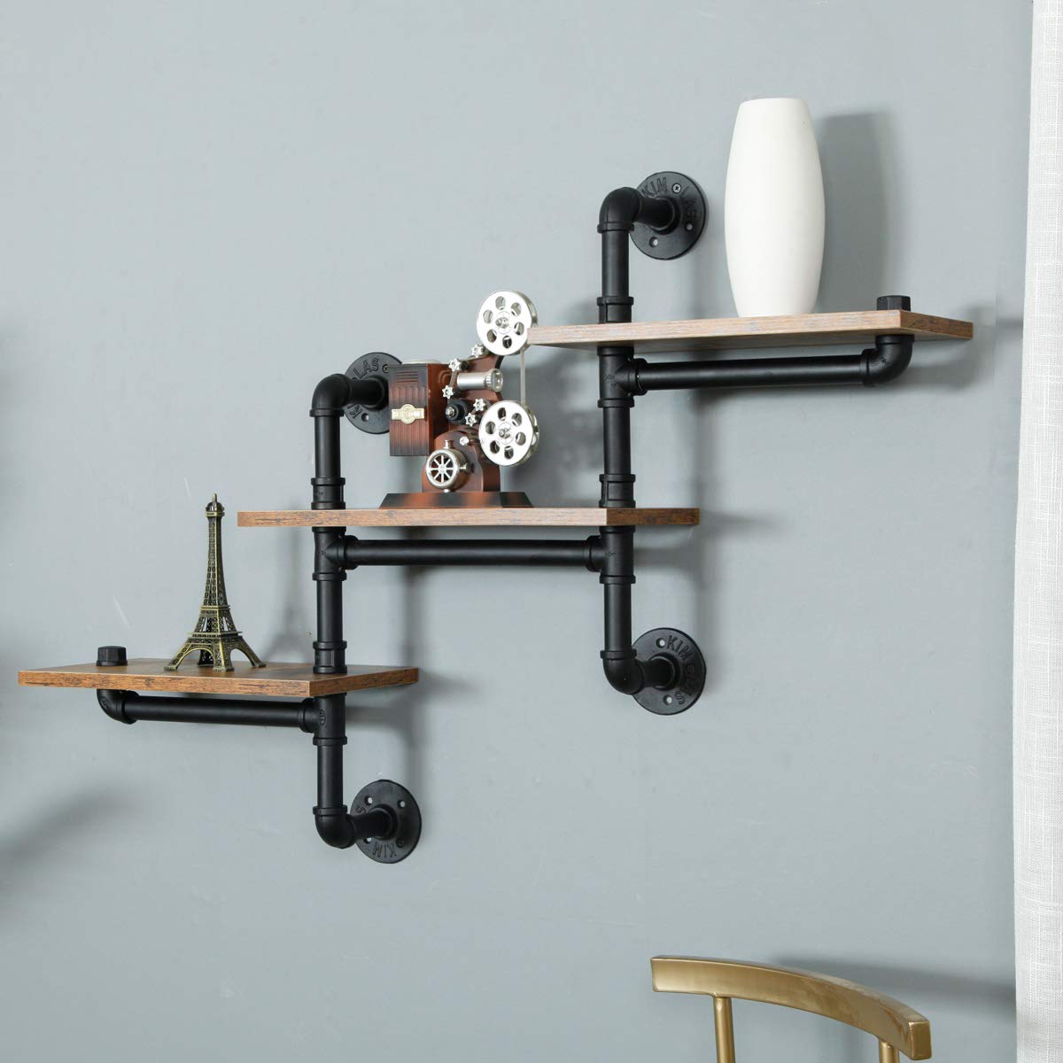 Sturdy 3-Tier Industrial Pipe Shelving Wall Mounted Retro Rustic Shelf