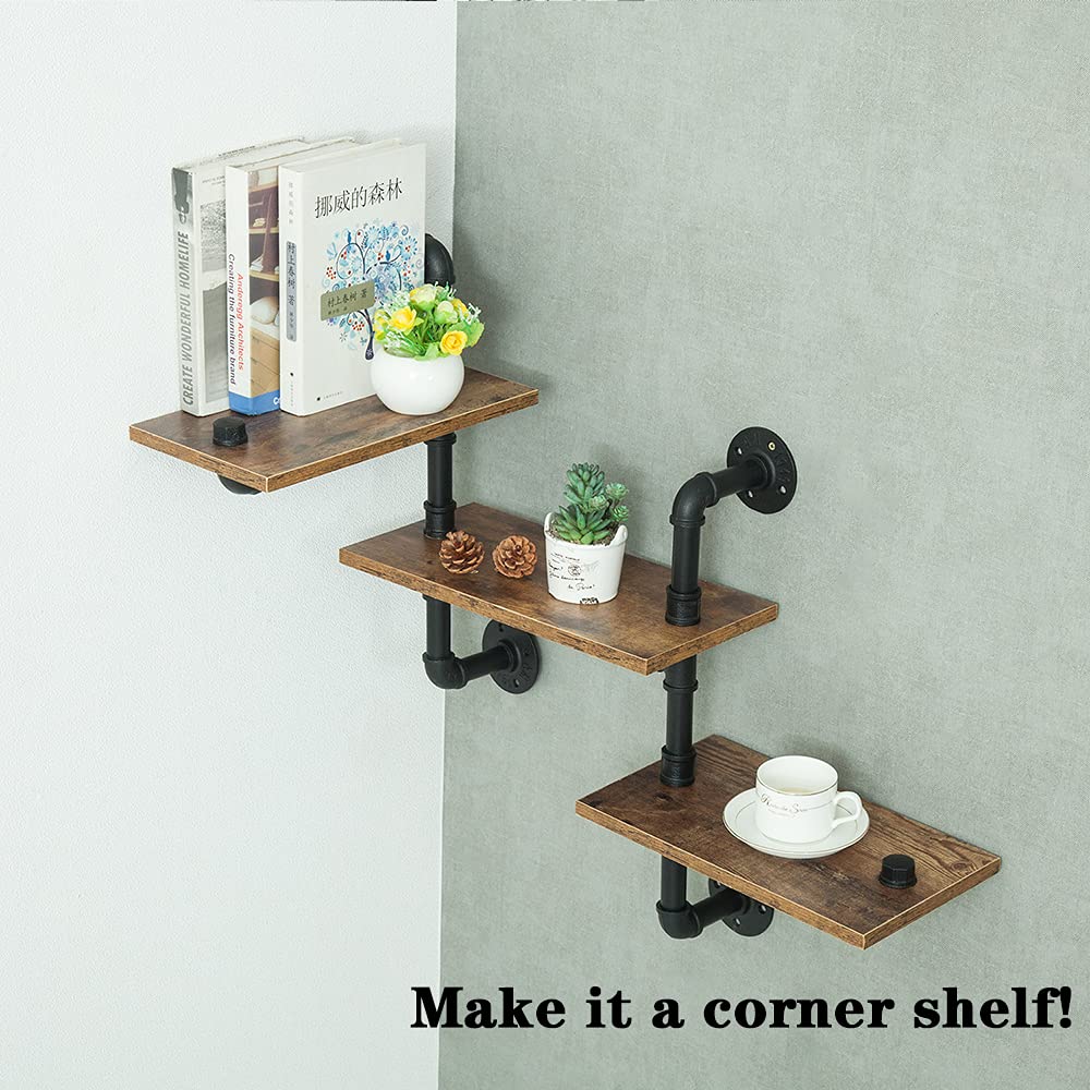 Sturdy 3-Tier Industrial Pipe Shelving Wall Mounted Retro Rustic Shelf