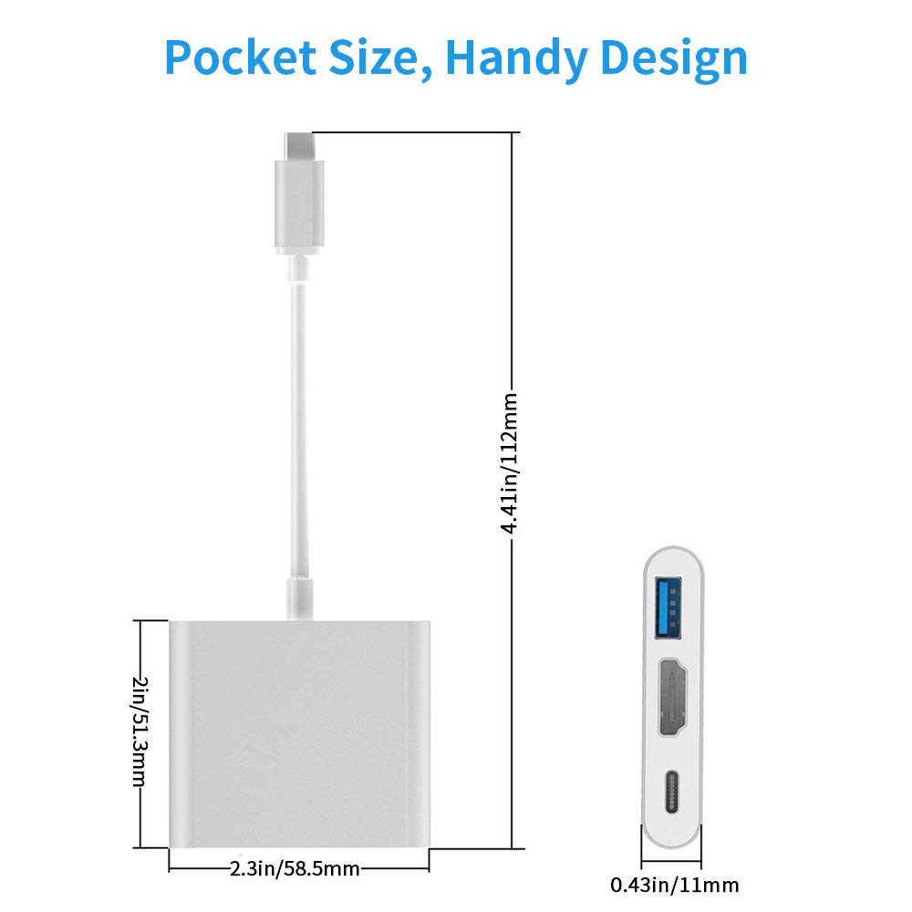 4K HDMI USB-C to HDMI Adapter with USB 3.0 Port, 3.1 Port