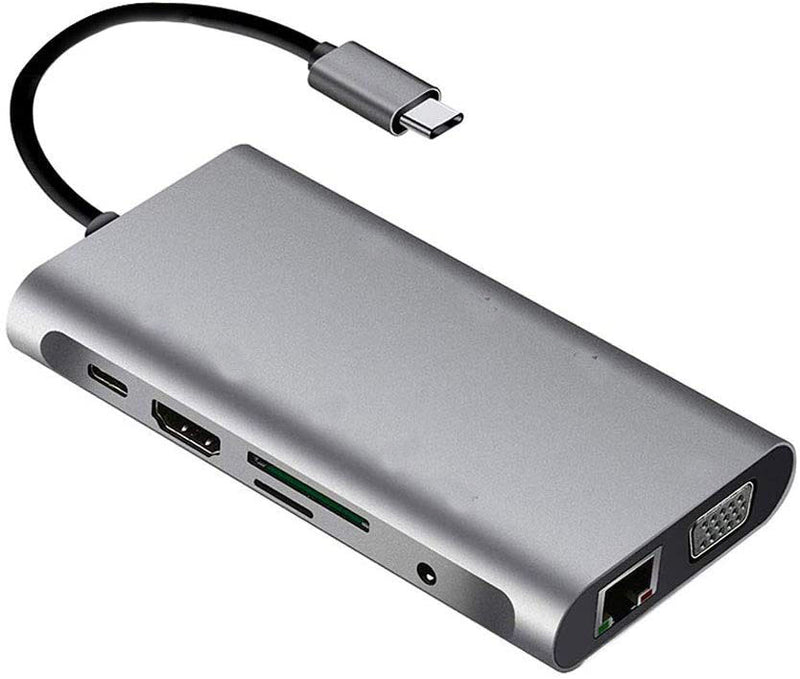 USB HUB C 10 in 1 Type C Adapter Dock 3 USB 3.0 Port 4K HDMI 1080P VGA