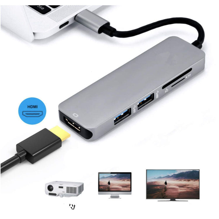 5IN1 USB-C Hub HDMI Adapter, 2 USB 3.0, SD/TF Reader