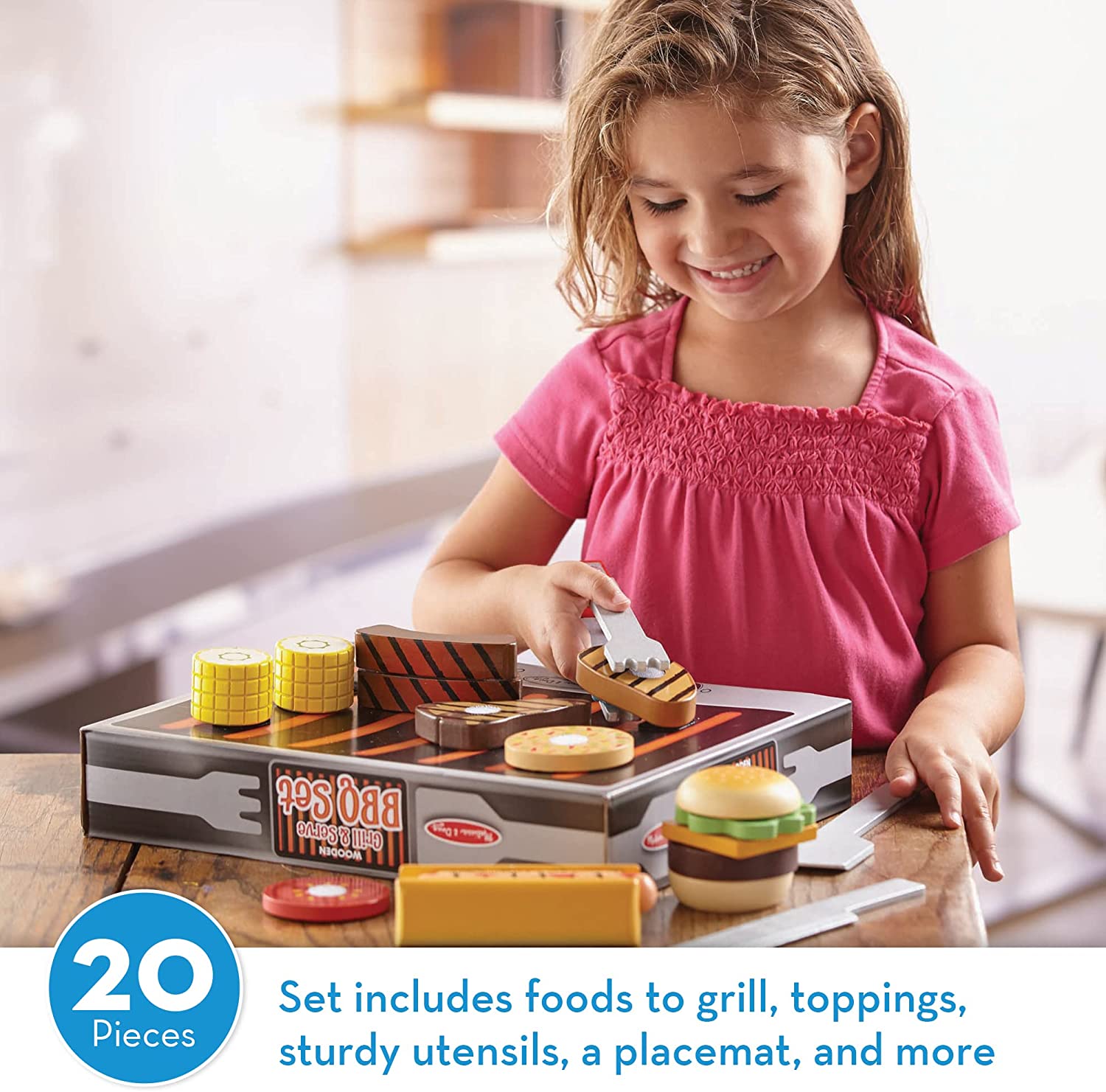 20-Piece Wooden Grill & Serve BBQ Set for Kids - Melissa & Doug