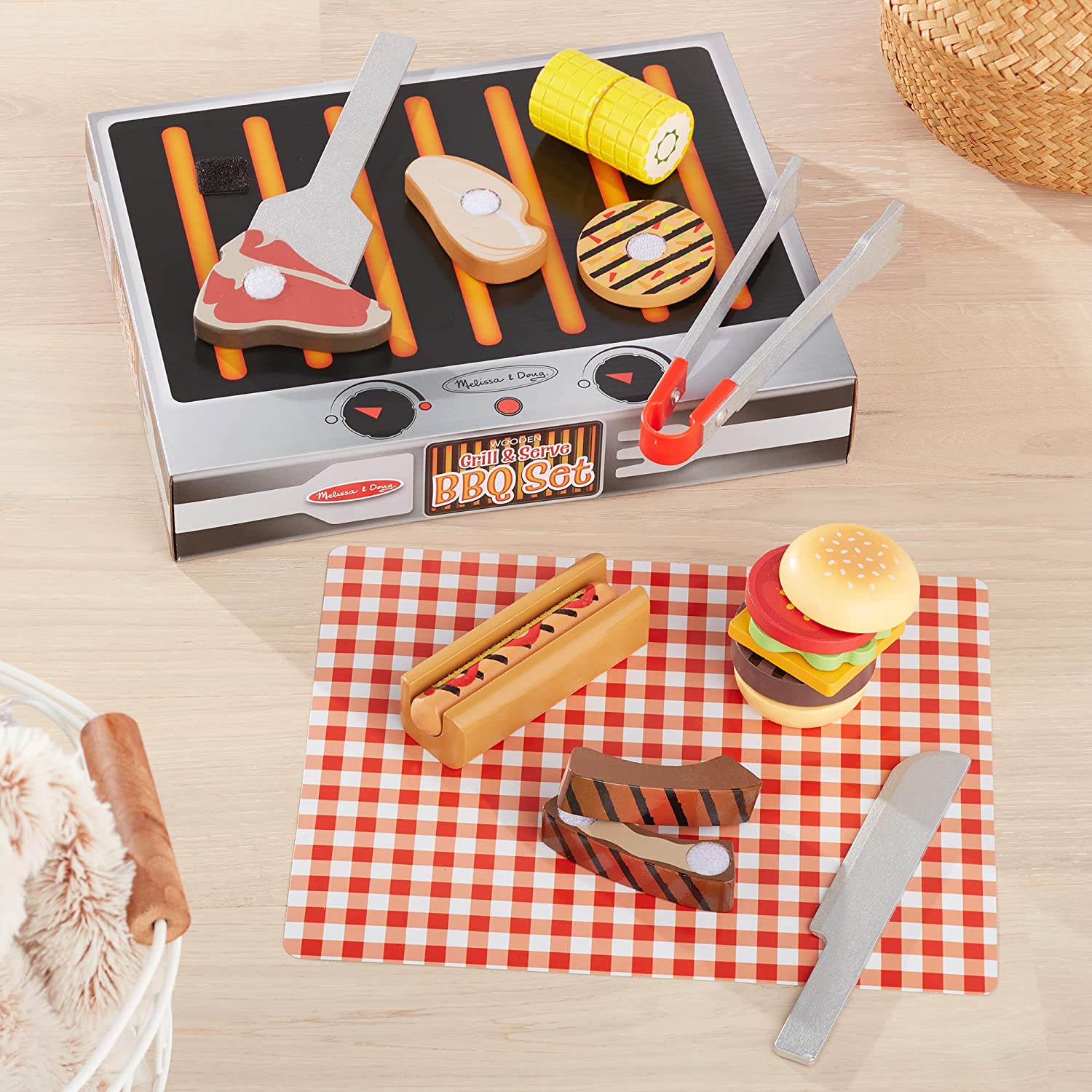 20-Piece Wooden Grill & Serve BBQ Set for Kids - Melissa & Doug