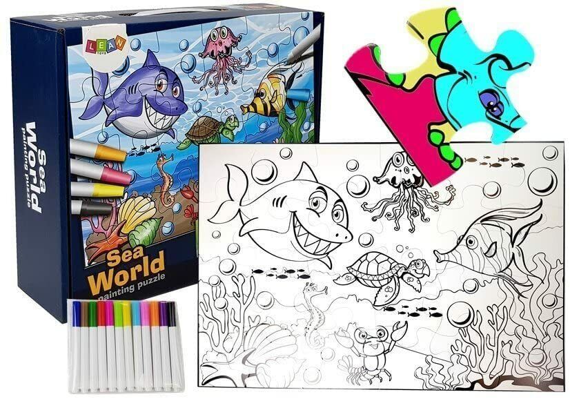 Sea World 24-Piece Paintable Puzzle with Markers