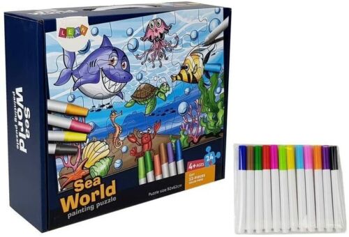 Sea World 24-Piece Paintable Puzzle with Markers