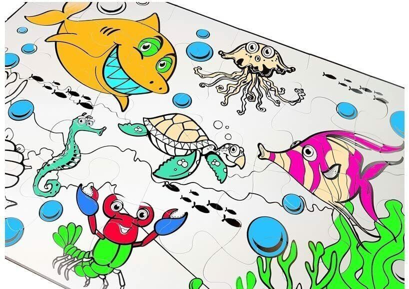 Sea World 24-Piece Paintable Puzzle with Markers