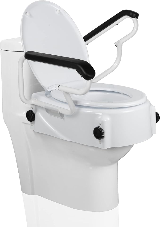 Adjustable Toilet Seat Riser with Flip Handles, Raised Safety Seat for Elderly