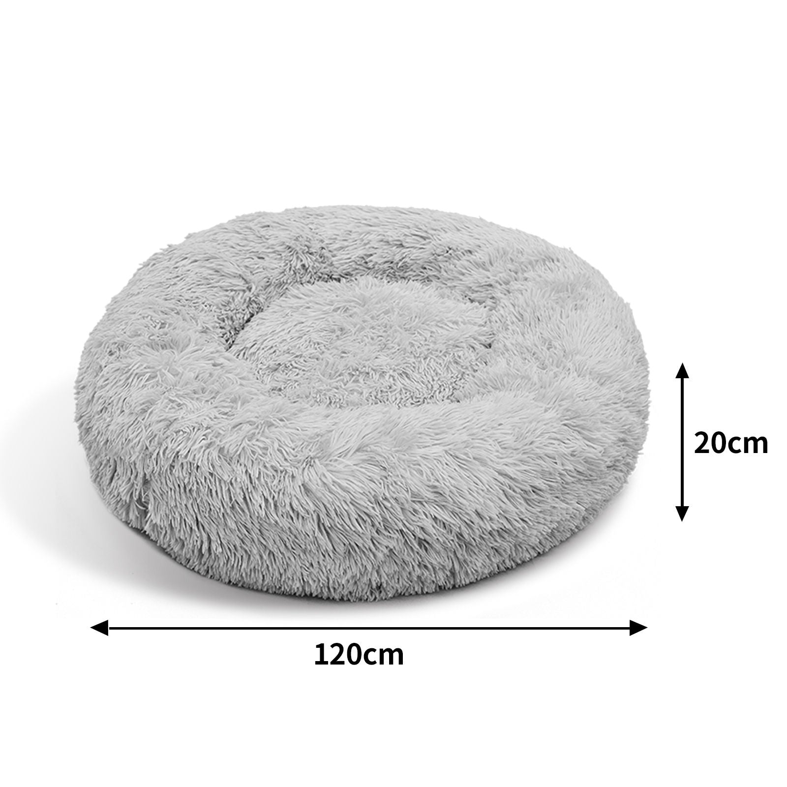 XXL Round Plush Pet Bed, Non-Slip, Washable, Light Grey