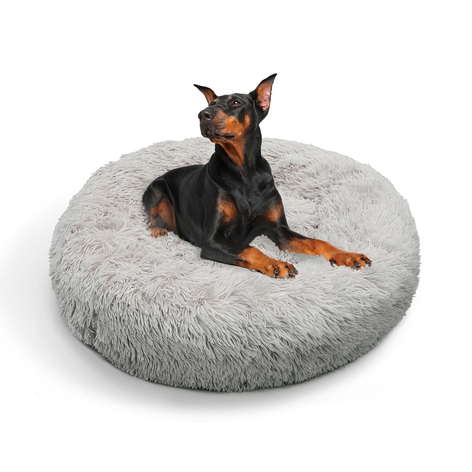 XXL Round Plush Pet Bed, Non-Slip, Washable, Light Grey