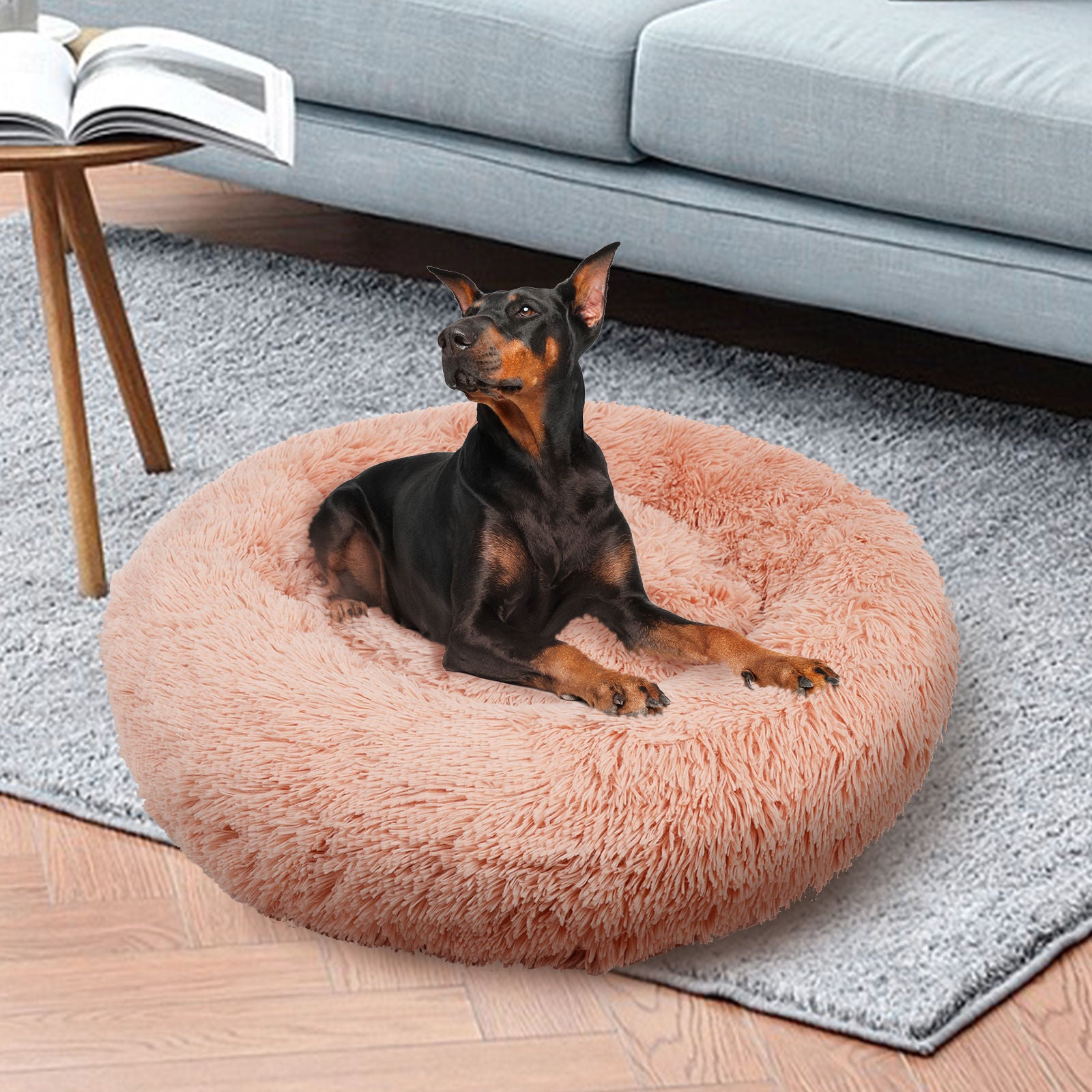 Warm Pink Plush XXL Pet Bed Non-Slip Base Polyester Cover