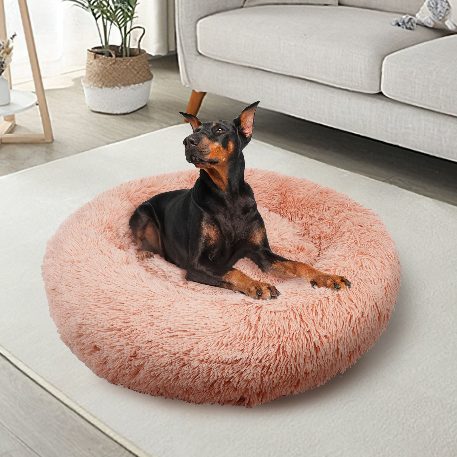 Warm Pink Plush XXL Pet Bed Non-Slip Base Polyester Cover