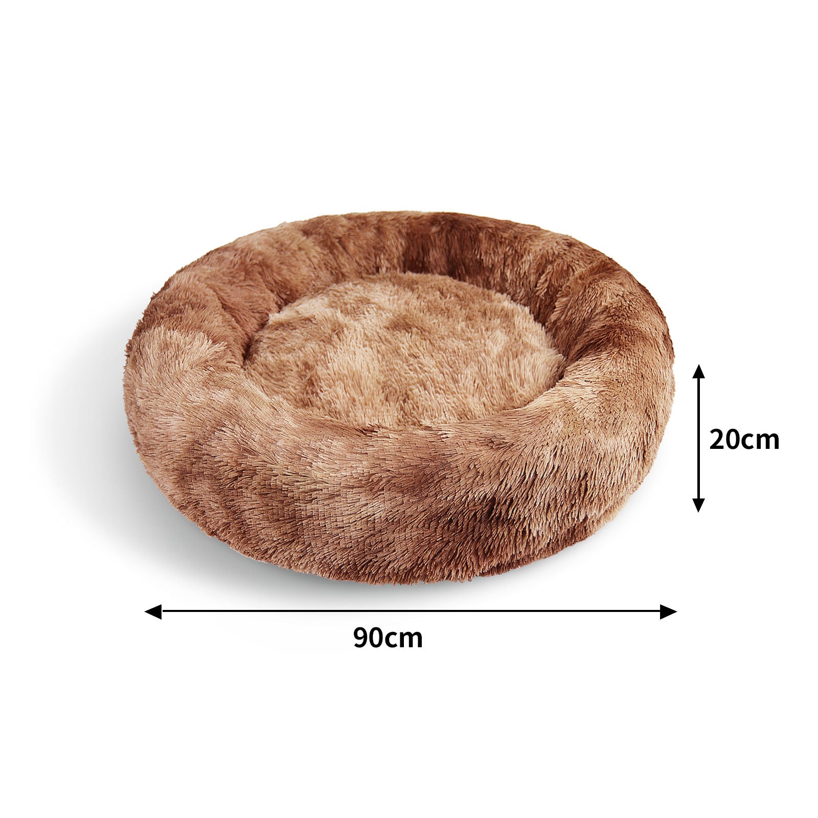 Soft Plush Round Calming Pet Bed, Non-Slip, 90cm - Pawfriends